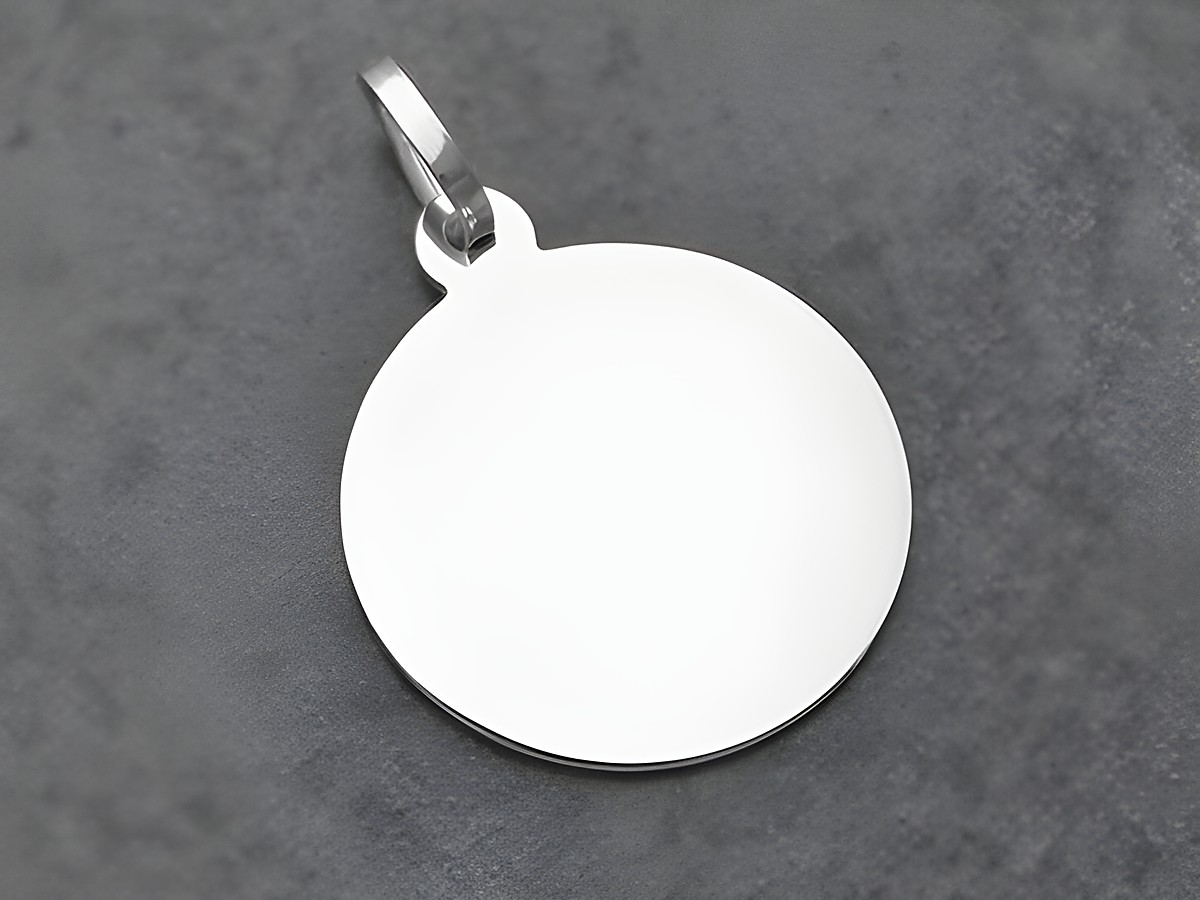 Silber Anhänger - 16,8 mm - Gravurplatte - mattiert und poliert - rund, Hersteller Juwelier Harnisch, schlicht und elegant für persönliche Gravuren geeignet.