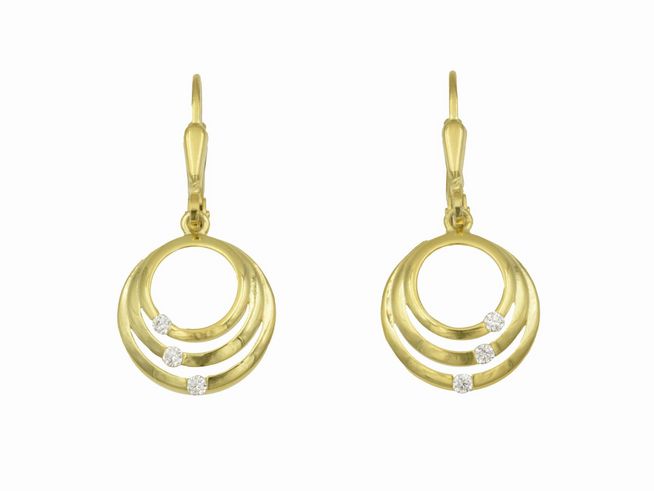 Ohrringe Ohrhänger Kreise aus Sterling Silber mit Gelbgold vergoldet von Juwelier Harnisch, verziert mit Steinen, elegant und strahlend, ideal für besondere Anlässe.
