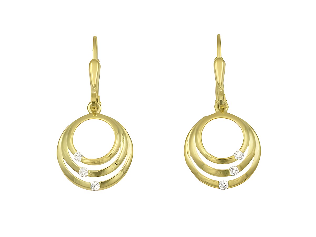 Ohrringe Ohrhänger Kreise aus Sterling Silber mit Gelbgold vergoldet von Juwelier Harnisch, verziert mit Steinen, elegant und strahlend, ideal für besondere Anlässe.
