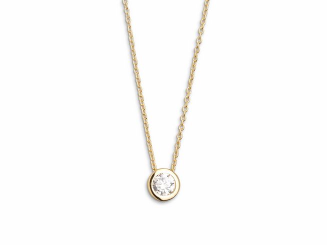 Xenox Sterling Silber Kette XS7281G mit Zarge in Gelbgold Vergoldung und Ankerkette von 40-45 cm, mit einem funkelnden Stein in Zargenfassung.