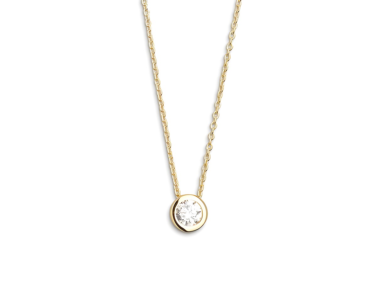 Xenox Sterling Silber Kette XS7281G mit Zarge in Gelbgold Vergoldung und Ankerkette von 40-45 cm, mit einem funkelnden Stein in Zargenfassung.