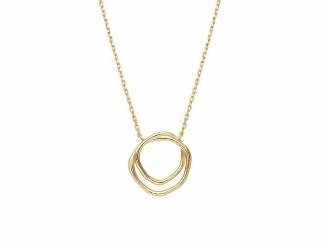 Schlichte Xenox Sterling Silber Kette XS2210G in gelbgold vergoldeter Ausführung, mit einer eleganten Kareekette und einem modernen, geschwungenen Anhänger. Ideal für stilvolle Akzente.