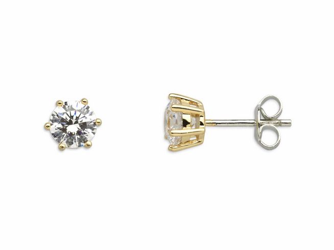 Xenox Sterling Silber Ohrringe XS7214G in Gelbgold Vergoldung, elegant gestaltete Ohrstecker mit funkelndem Zirkonia, zeitloses Design für jeden Anlass.