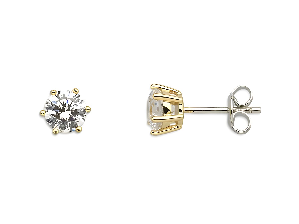 Xenox Sterling Silber Ohrringe XS7214G in Gelbgold Vergoldung, elegant gestaltete Ohrstecker mit funkelndem Zirkonia, zeitloses Design für jeden Anlass.