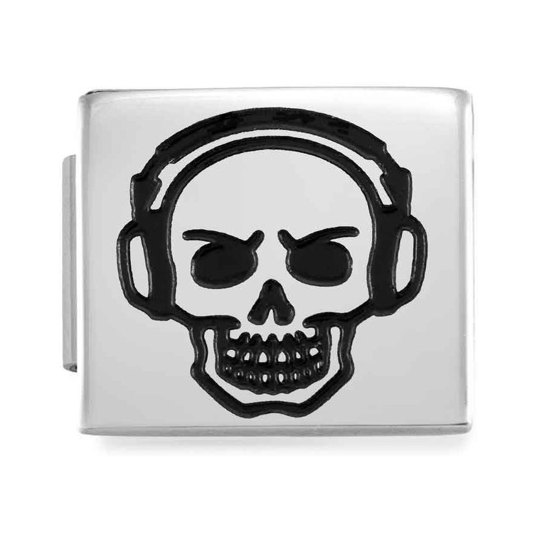 Nomination Composable Glam Charm Totenkopf mit Kopfhörern - Edelstahl, Emaille