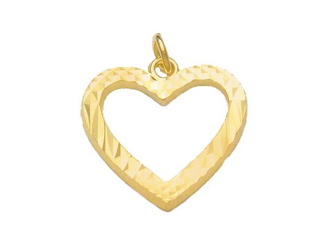 Herz Anhänger Doublé vergoldet mit Gravur Muster, Hersteller Juwelier Harnisch, eleganter Schmuck für besondere Anlässe, glänzende Oberfläche und zeitloses Design.