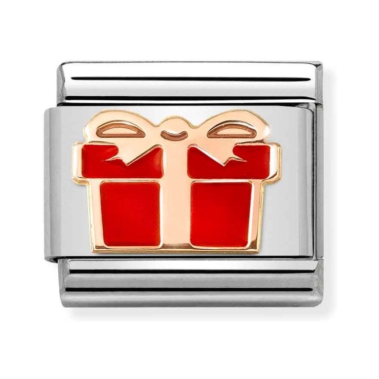 Nomination Composable Classic Charm Geschenk rot - Edelstahl, roségoldfarben, Emaille