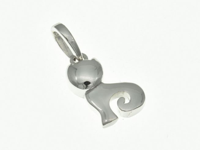 Katze Anhänger aus Sterling Silber, rhodiniert, stilvolles und verspieltes Design für Kinder, Hersteller Juwelier Harnisch, ideal als Geschenk oder Schmuckstück.