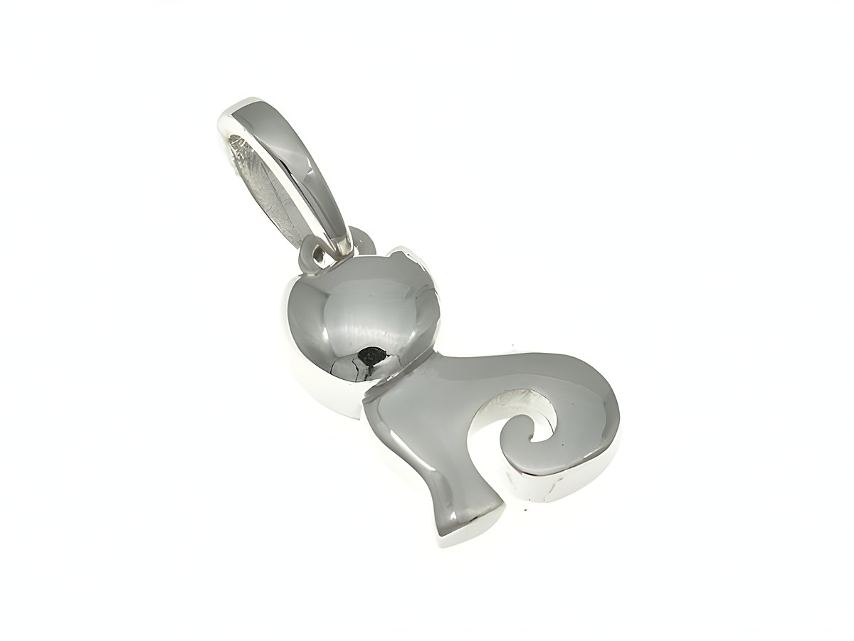 Katze Anhänger aus Sterling Silber, rhodiniert, stilvolles und verspieltes Design für Kinder, Hersteller Juwelier Harnisch, ideal als Geschenk oder Schmuckstück.