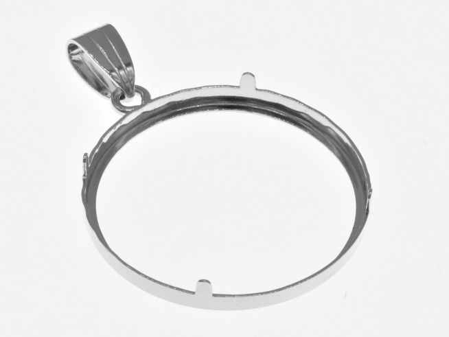 Münzfassung Anhänger aus 925 Sterling Silber, rhodiniert, für Münzen bis 29 mm Durchmesser, schlichtes Design, Hersteller Juwelier Harnisch, geeignet bis 3,0 cm Münzen.