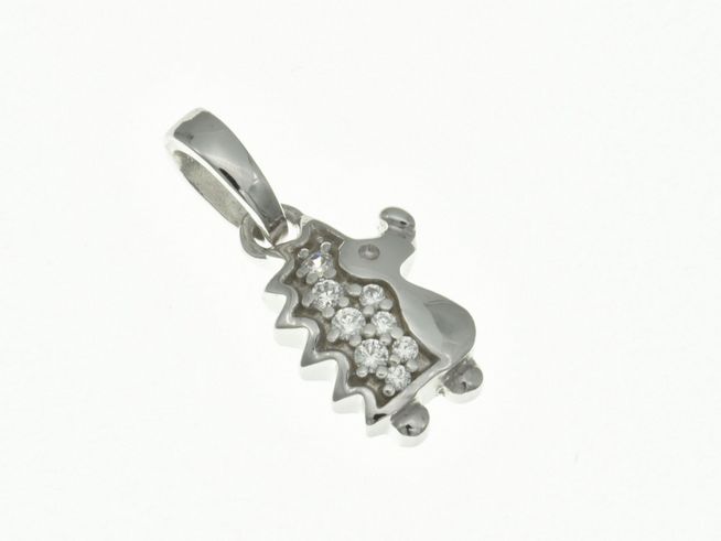 Igel Anhänger aus rhodiniertem Sterling Silber mit Zirkonia-Steinen, geeignet für Kinder, Hersteller Juwelier Harnisch, liebevolles Design in Form eines Igels.