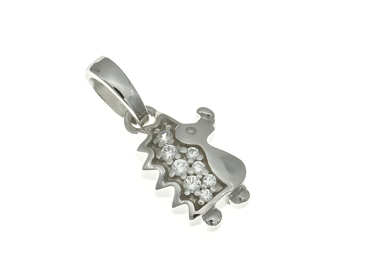 Igel Anhänger aus rhodiniertem Sterling Silber mit Zirkonia-Steinen, geeignet für Kinder, Hersteller Juwelier Harnisch, liebevolles Design in Form eines Igels.