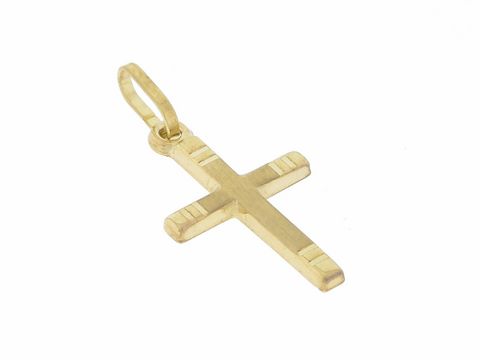 Gold Anhänger in Form eines klassischen Kreuzes aus 333 Gold, Hersteller Juwelier Harnisch, religiös, mit schlichter und eleganter Gestaltung.