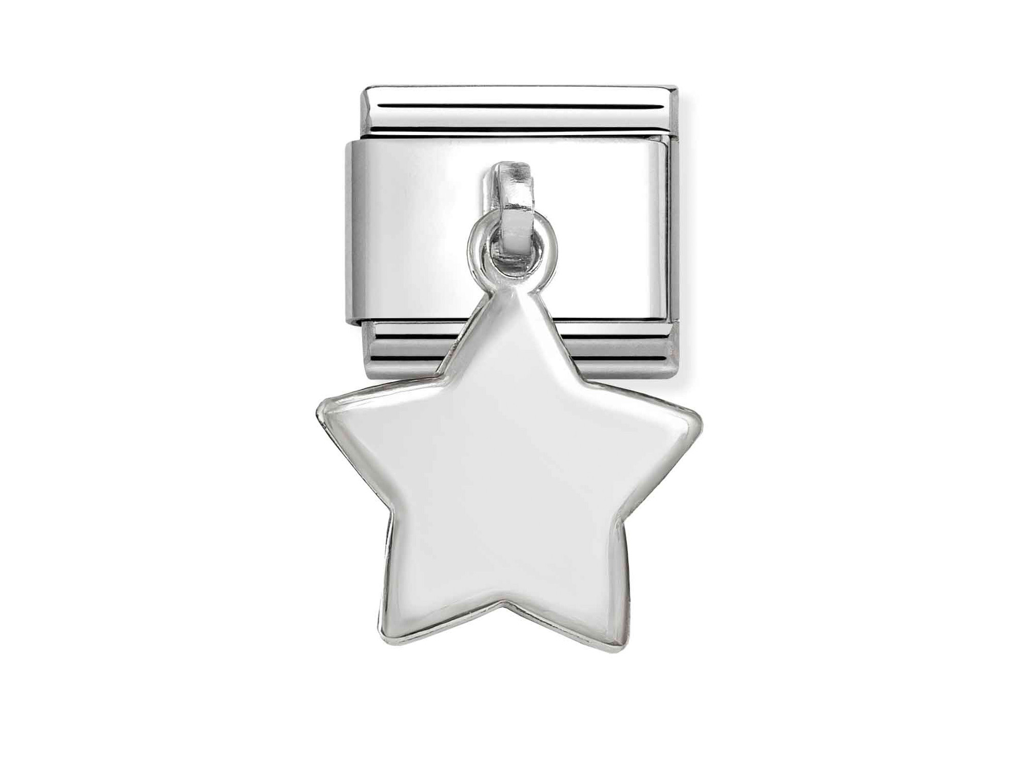 Ein klassischer Sterling Silber Charm in Form eines Sterns, hergestellt von Pandora, der eine schlichte, glänzende Oberfläche bietet und ideal für Armbänder oder Kollektionen ist.