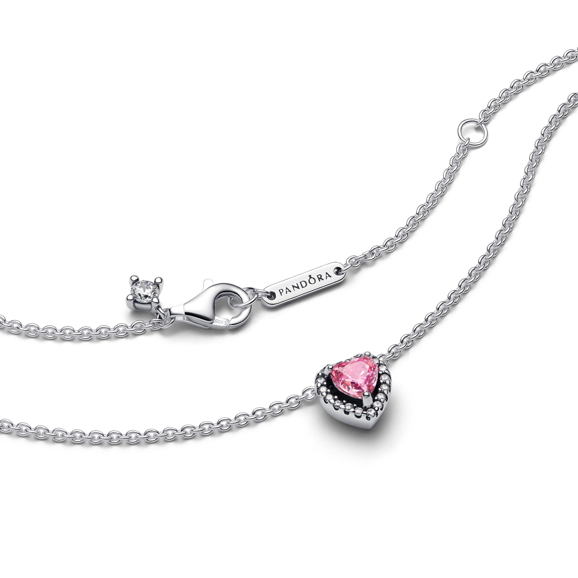 Pandora Kette mit Anhänger - rosa Herz - Sterling Silber - Zirkonia Pink - 45 cm – Ansicht 2