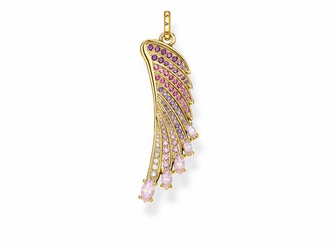 Thomas Sabo PE876-488-7 Anhänger aus Silber und Gelbgold, mehrfarbige Flügel mit geschliffenen Steinen in Pink und Lila, elegantes und filigranes Design für individuellen Schmuck.