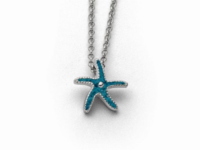 Sterling Silber Kette mit einem Seestern-Anhänger aus Steinsand in Türkisfarben, gefertigt von DUR, Länge 42 cm. Ideal für maritimen Schmuckliebhaber.
