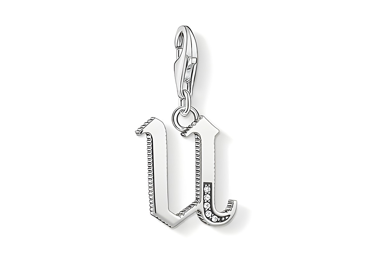 Charm-Anhänger Buchstabe U von Thomas Sabo in Silber, verziert mit funkelnden Zirkonia, ideal zum individuellen Gestalten von Schmuckstücken.