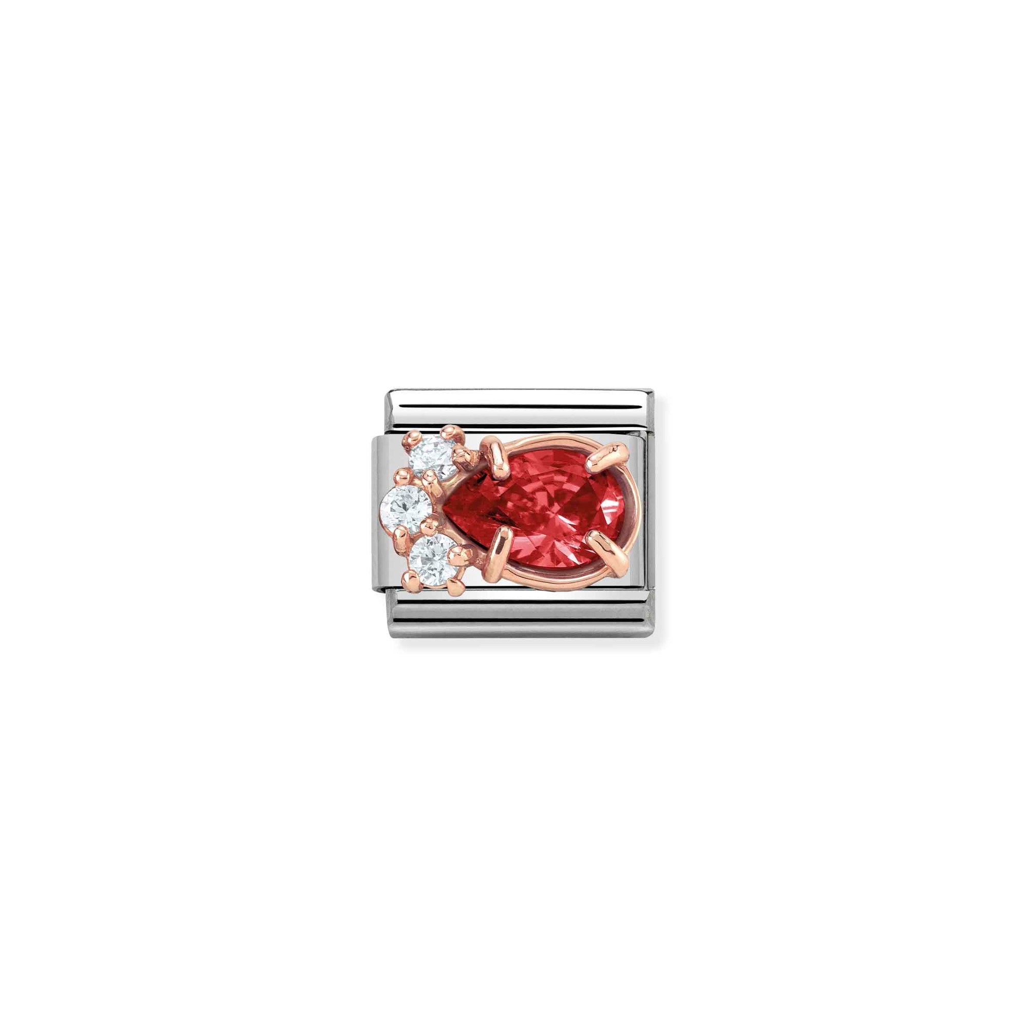 Nomination Composable Classic Charm Tropfen rot - Edelstahl, Gold 375 Roségold, Zirkonia