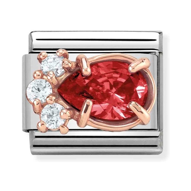 Nomination Composable Classic Charm Tropfen rot - Edelstahl, Gold 375 Roségold, Zirkonia