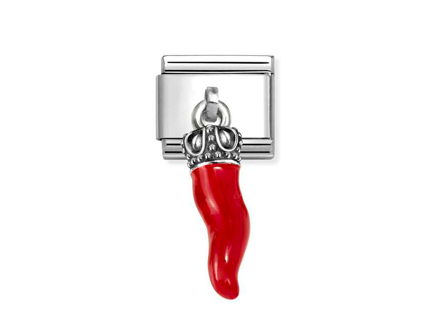 Nomination 331820 01 - CLASSIC oxidierter 3D-Charmanhänger aus Sterling Silber - Emaille - Glückshorn