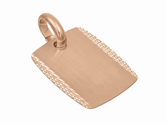 Anhänger Gravurplatte aus Sterling Silber, vergoldet in Roségold mattiert, Hersteller Juwelier Harnisch, mit schlichter und eleganter Form, perfekt für persönliche Gravuren.