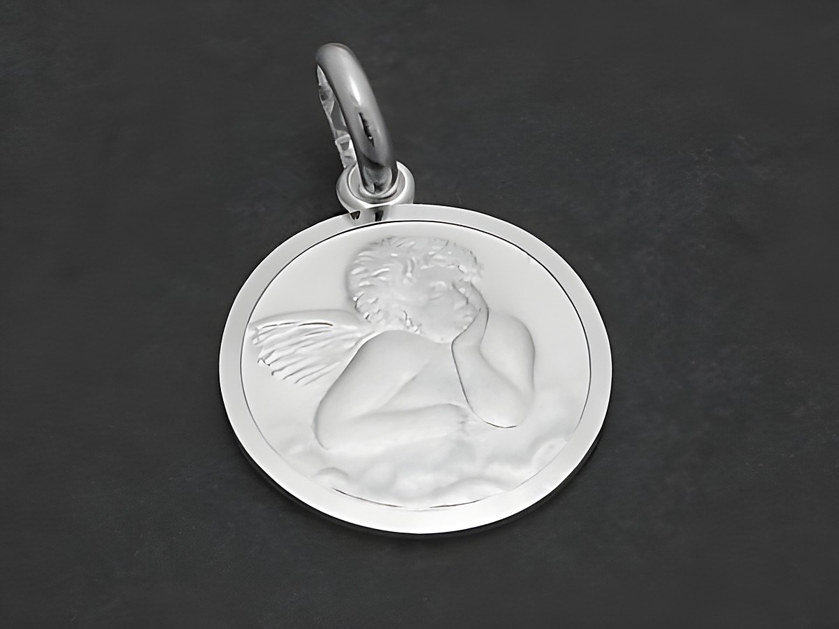 Engel Anhänger aus Sterling Silber, mattiert, zeigt einen ruhenden Engel mit Flügeln, Hersteller Juwelier Harnisch, elegantes und zartes Design, ideal für Schmuckliebhaber.