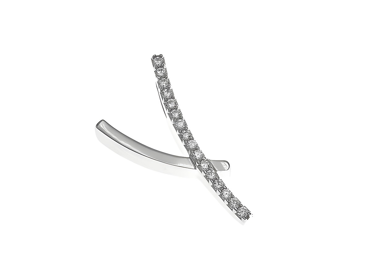 Anhänger aus poliertem Sterling Silber in Form des Buchstabens Y, verziert mit funkelnden Zirkonia, hergestellt von Juwelier Harnisch.
