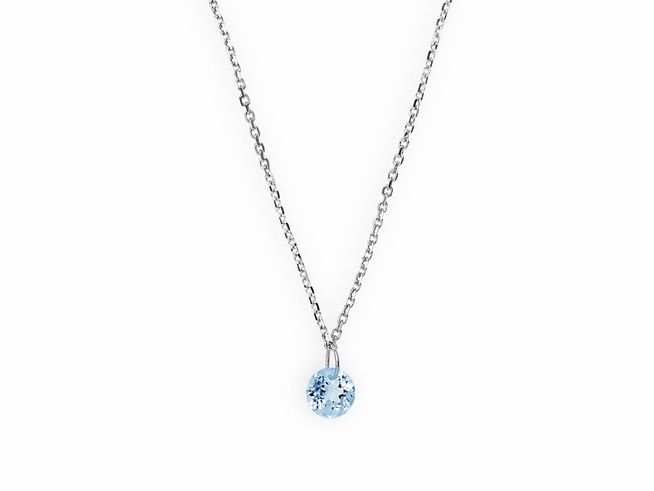Xenox Weißgoldkette XG4545 mit einem zarten Anhänger in blauer Farbe, gefertigt aus 375er Weißgold, ideal für elegante Anlässe, 42 cm lange Karreekette, Hersteller Xenox.