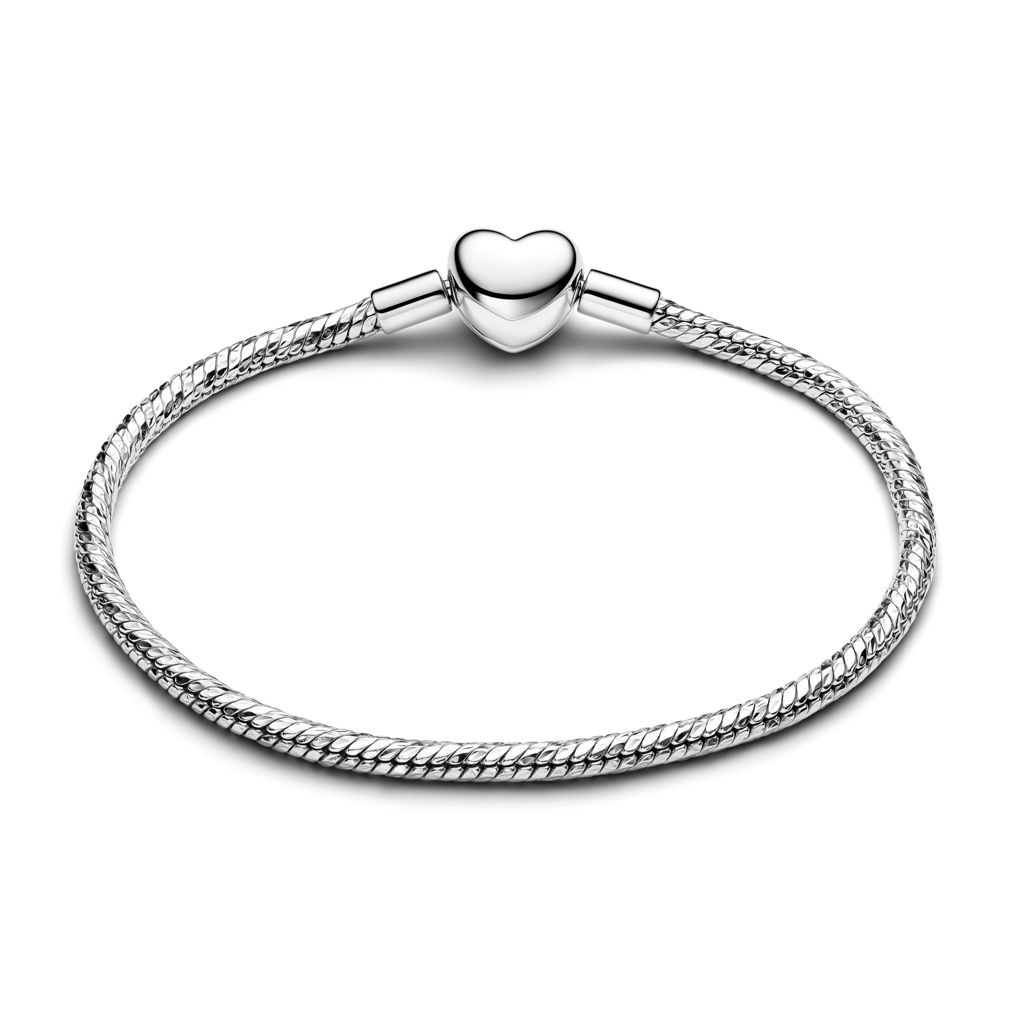 Pandora Facettiertes Schlangen-Gliederarmband mit Herzverschluss - Sterling Silber