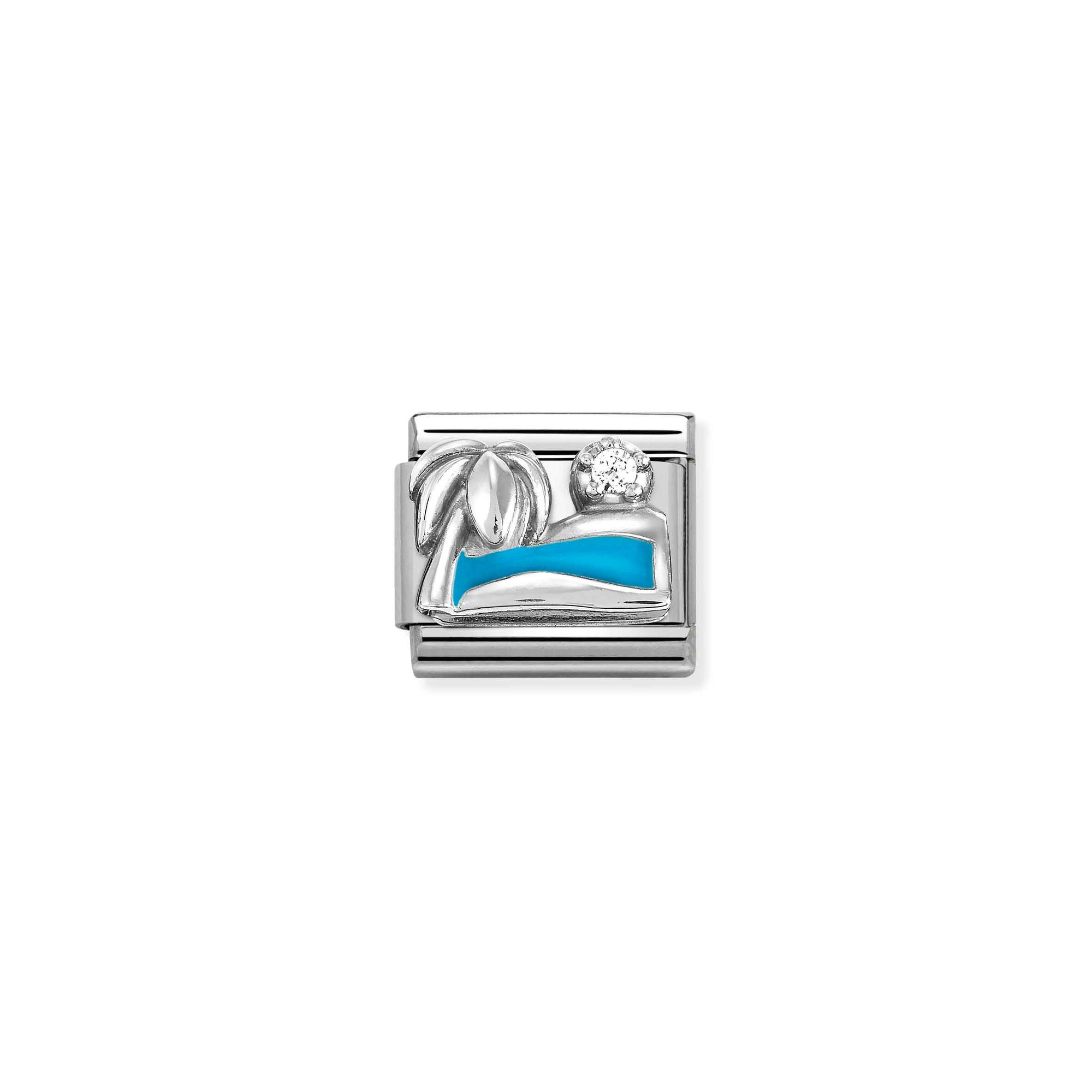 Nomination Composable Classic Charm Palme am Meer - Edelstahl, Sterling Silber, Emaille, Zirkonia