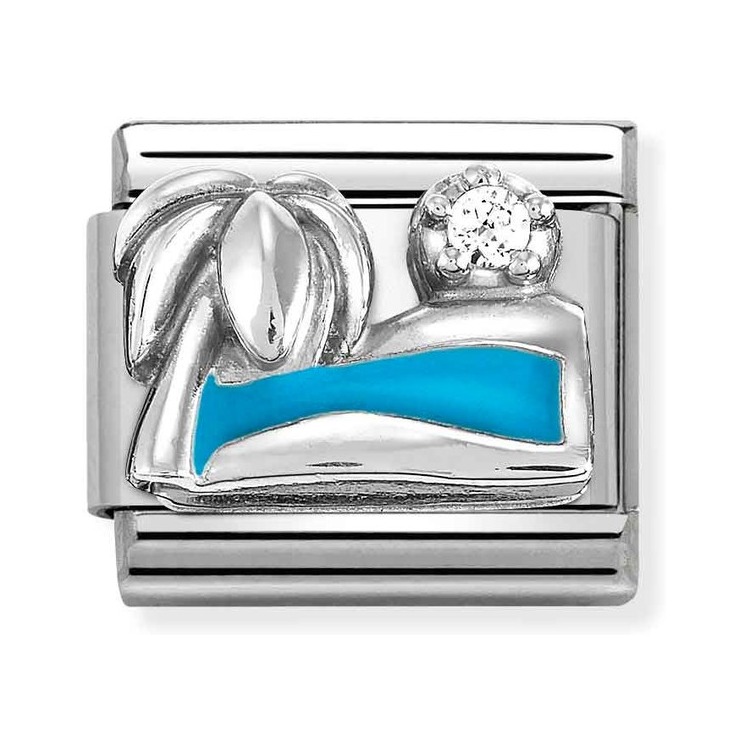 Nomination Composable Classic Charm Palme am Meer - Edelstahl, Sterling Silber, Emaille, Zirkonia