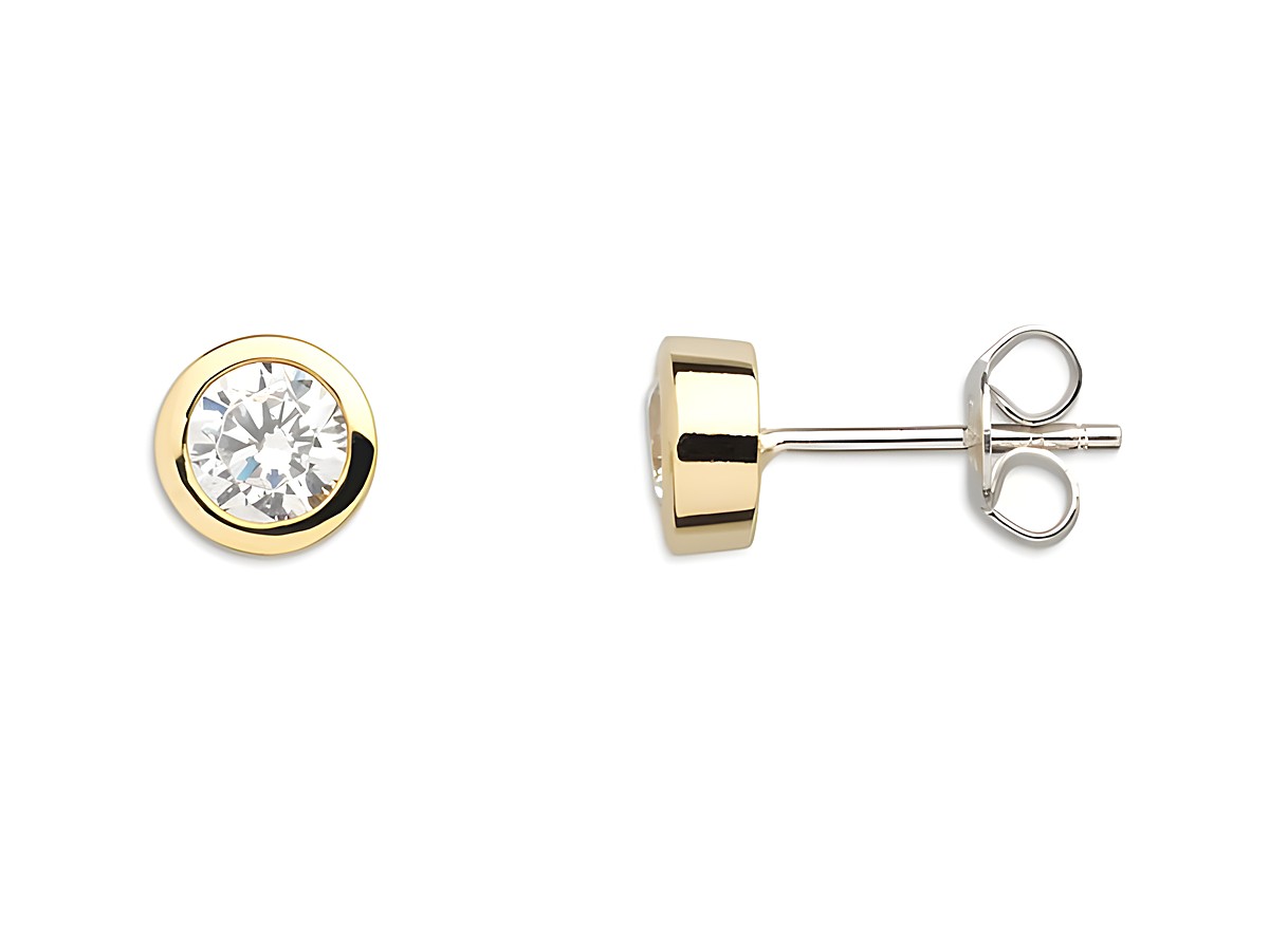 Xenox Sterling Silber Ohrringe XS7156G ZARGE GOLD mit gelbgold vergoldeter Zarge und funkelndem Stein. Eleganter Ohrschmuck für jeden Anlass.