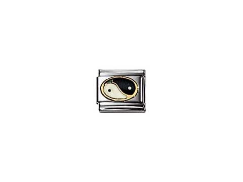Emaillierter Yin & Yang Charm von Nomination, klassisches Design mit einem ovalen Symbol in Schwarz und Weiß, eingebettet in eine silverfarbene Grundform, Hersteller: Nomination, Artikelnummer 030208 23.
