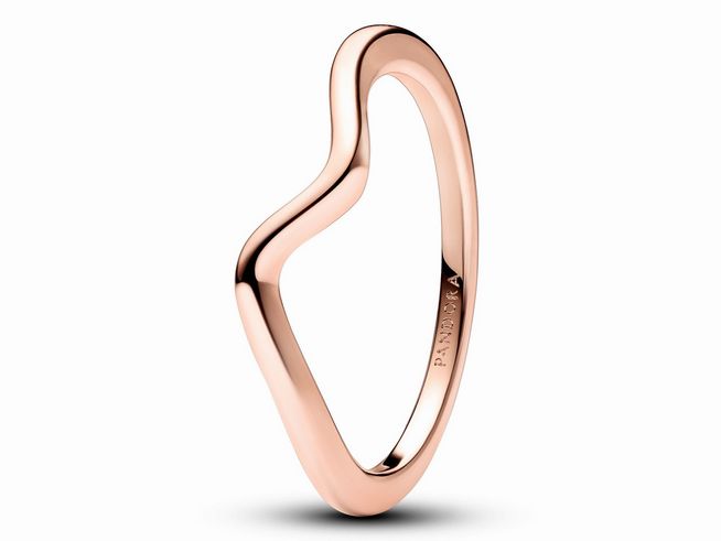 Welle Ring von Pandora in Roségold vergoldet, polierte Oberfläche, Größe 58, mit modernem Design und fließender Form, ideal für stilvolle Akzente.