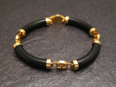 Onyx Armband - Mystik - schwarz 21 cm - schlicht, Hersteller: Juwelier Harnisch, Armband mit Edelsteinen, elegant in schwarz mit goldenen Akzenten, ideal für jeden Anlass.