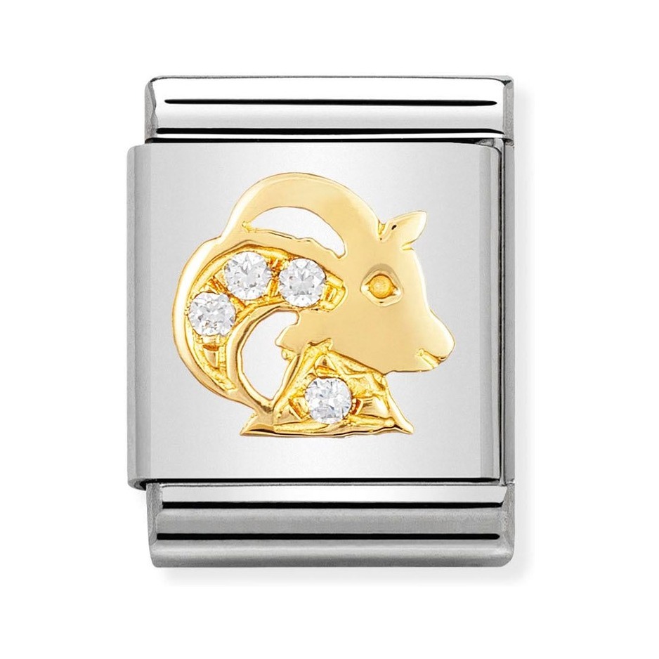 Nomination Composable Big Charm Sternzeichen Steinbock - Edelstahl, Gold 750 Gelbgold, Zirkonia