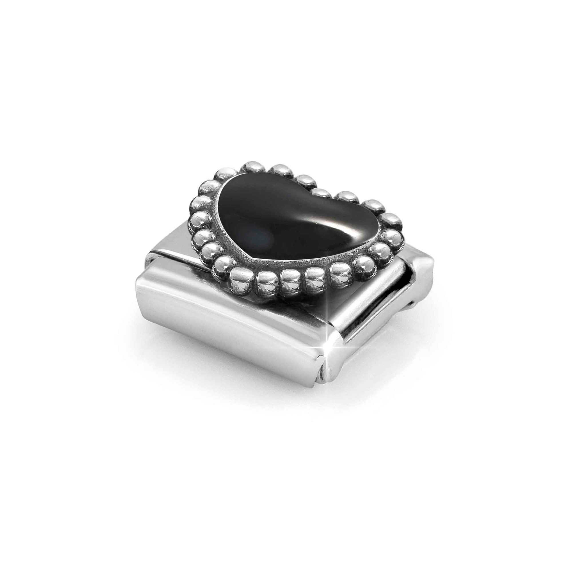 Nomination CLASSIC Element - oxidiertes Sterling Silber - Emaille - Gewölbtes Herz - Schwarz – Ansicht 5