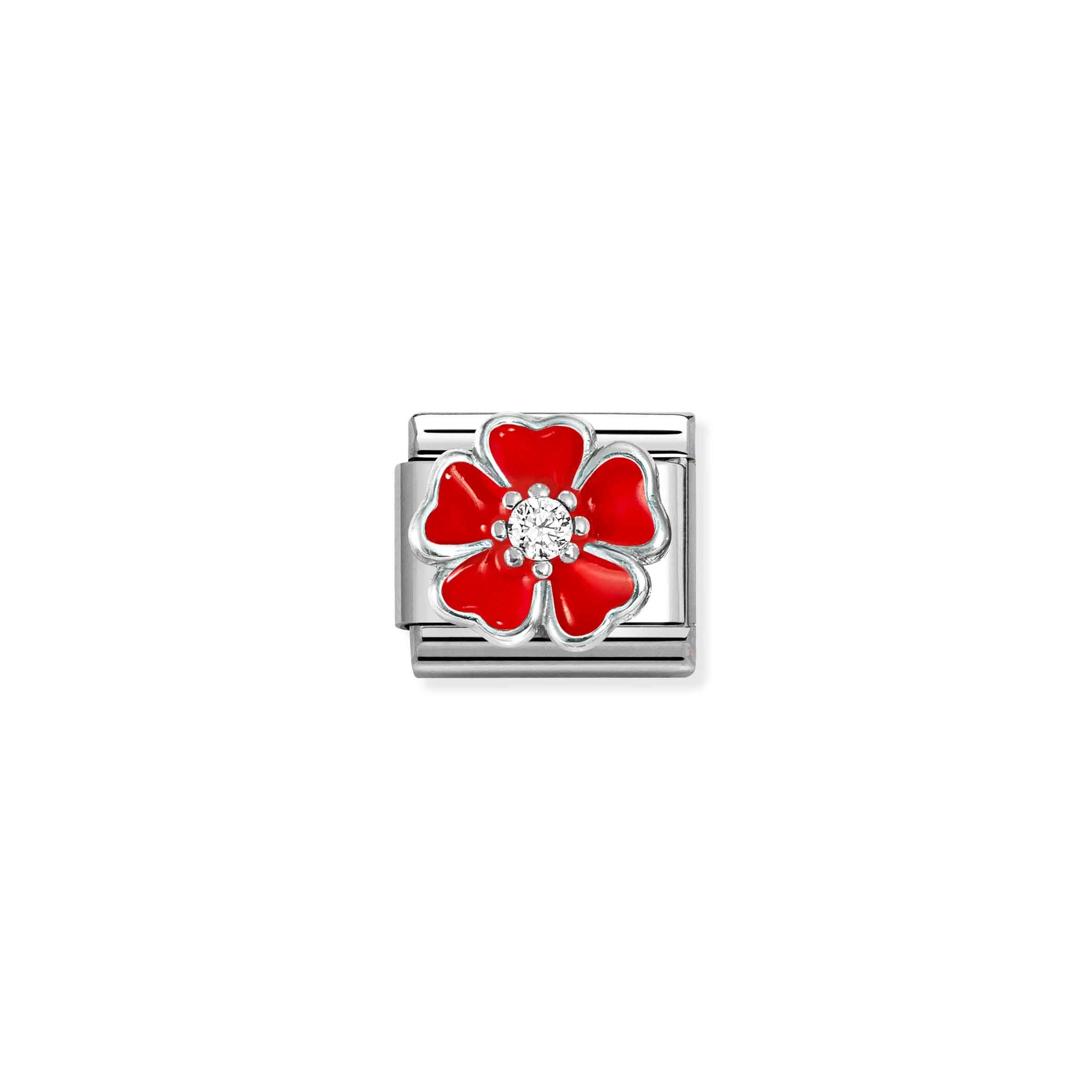 Nomination Composable Classic Charm Blüte rot-weiß - Edelstahl, Sterling Silber, Emaille, Zirkonia – Ansicht 2