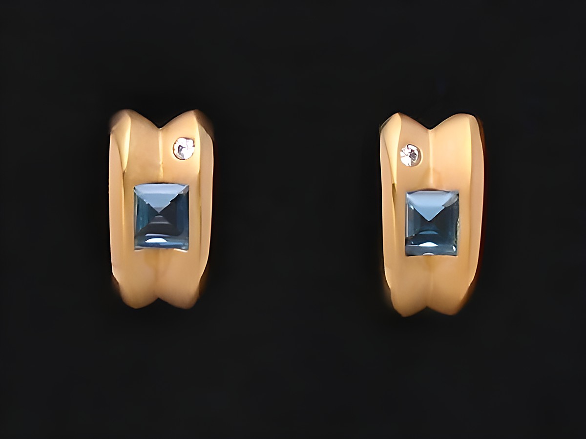 Gold Ohrringe feminin mit Edeltopas in quadratischer Form und Zirkonia, Hersteller Juwelier Harnisch, stilvolles Design für elegante Anlässe.