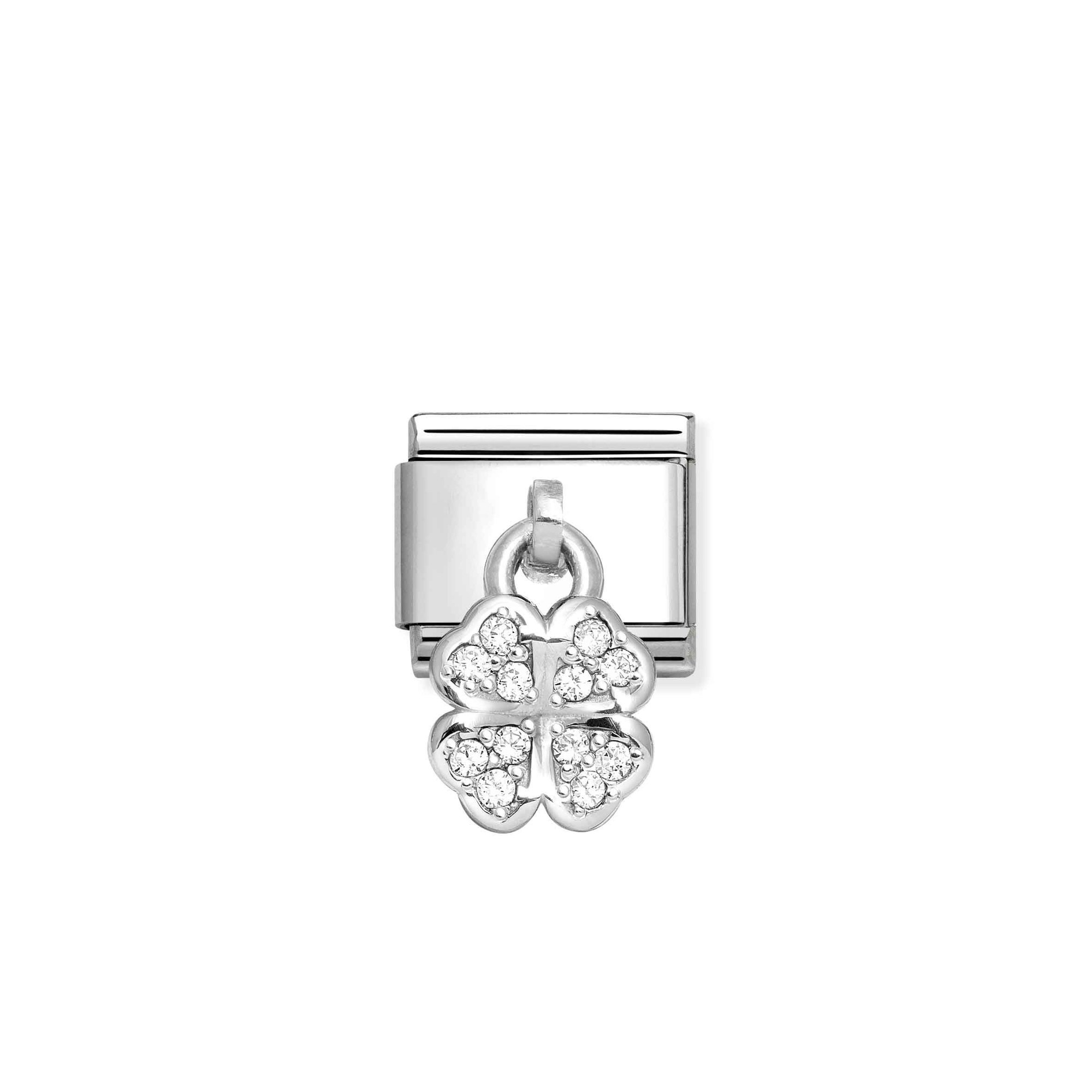 Nomination Composable Classic Charm Glücksklee weiß - Edelstahl, Sterling Silber, Zirkonia