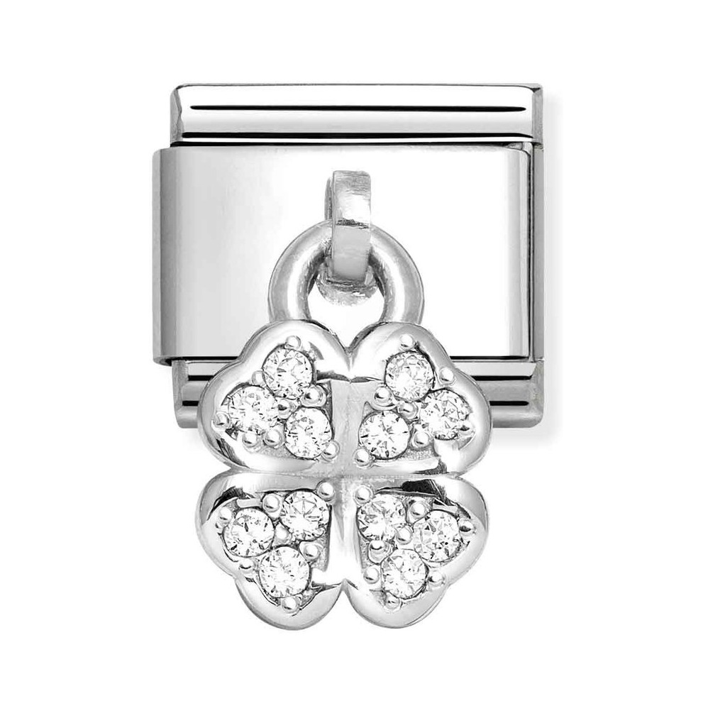 Nomination Composable Classic Charm Glücksklee weiß - Edelstahl, Sterling Silber, Zirkonia