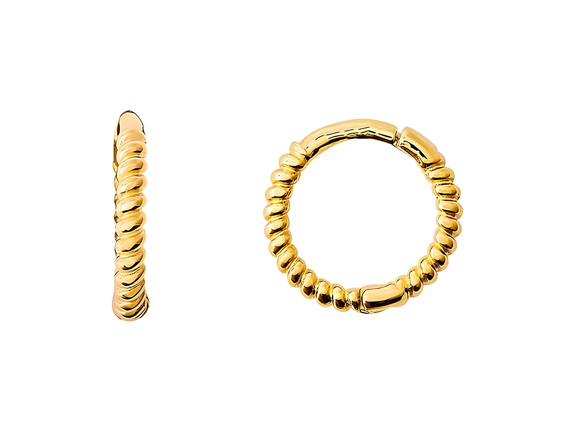 Gelbgoldene Creolen aus 585 Echtgold von Xenox, polierte Oberfläche, elegant und zeitlos, geeignet für jeden Anlass, hochwertiger Ohrschmuck für anspruchsvolle Kunden.