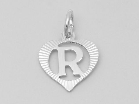 Herz Anhänger mit dem Buchstaben R aus 925 Silber, diamantiert, Hersteller Juwelier Harnisch, elegantes Design für persönlichen Schmuck.
