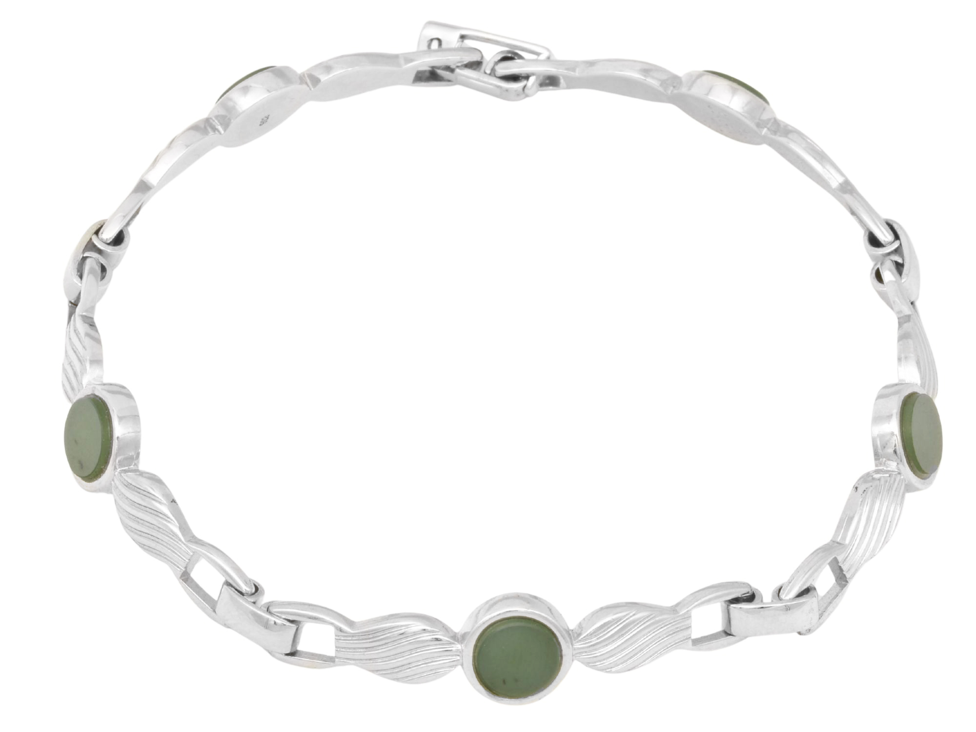 Armband Jade Kreise - Silber poliert - Jade Grün 20 cm