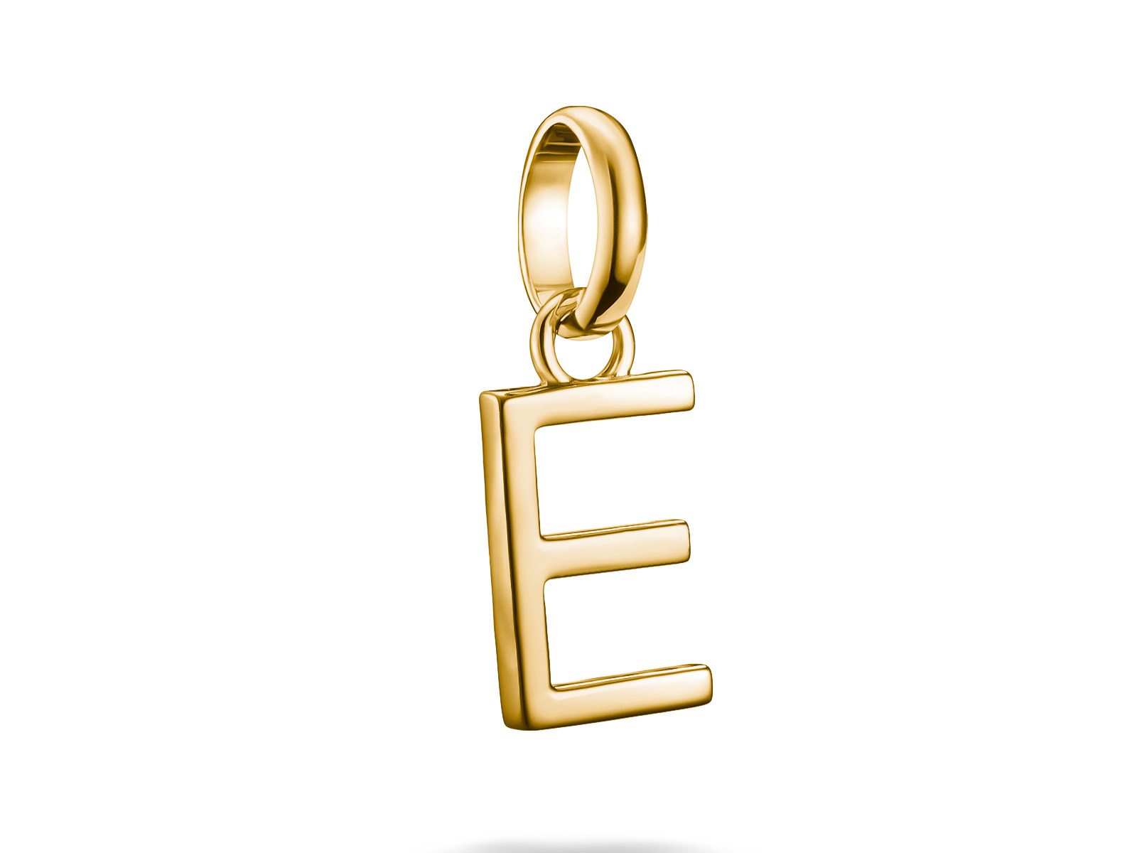 Charm in Silber und Gelbgold Vergoldung, designed von Thomas Sabo, mit einem großen Buchstaben E, ideal für den Charm Club CONNECT, elegant und stilvoll.