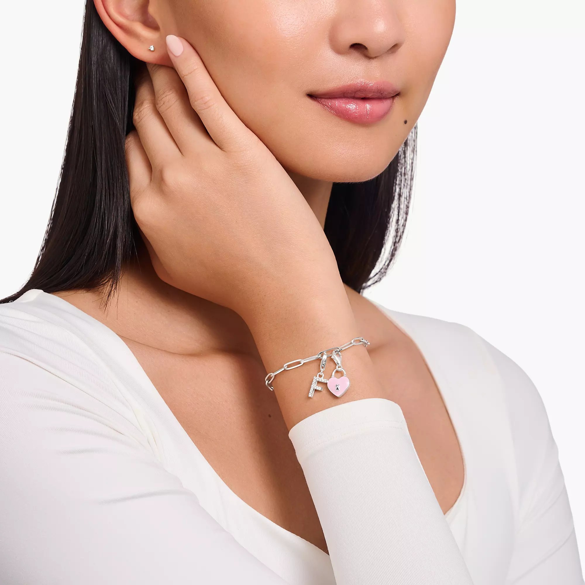 Thomas Sabo Charm-Anhänger - funkelnder Buchstabe T - Silber & Zirkonia - Weiß – Ansicht 2