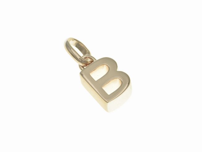 Anhänger aus poliertem Sterling Silber in Form des Buchstabens B, vergoldet in Roségold, hergestellt von Juwelier Harnisch. Ideal für individuelle Schmuckgestaltungen.