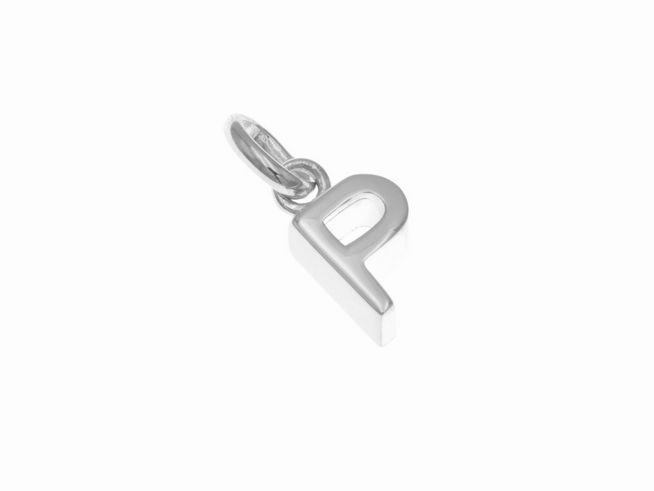 Anhänger aus poliertem Sterling Silber in Form des Buchstabens P, hergestellt von Juwelier Harnisch, ideal für persönliche Schmuckstücke oder Geschenke.
