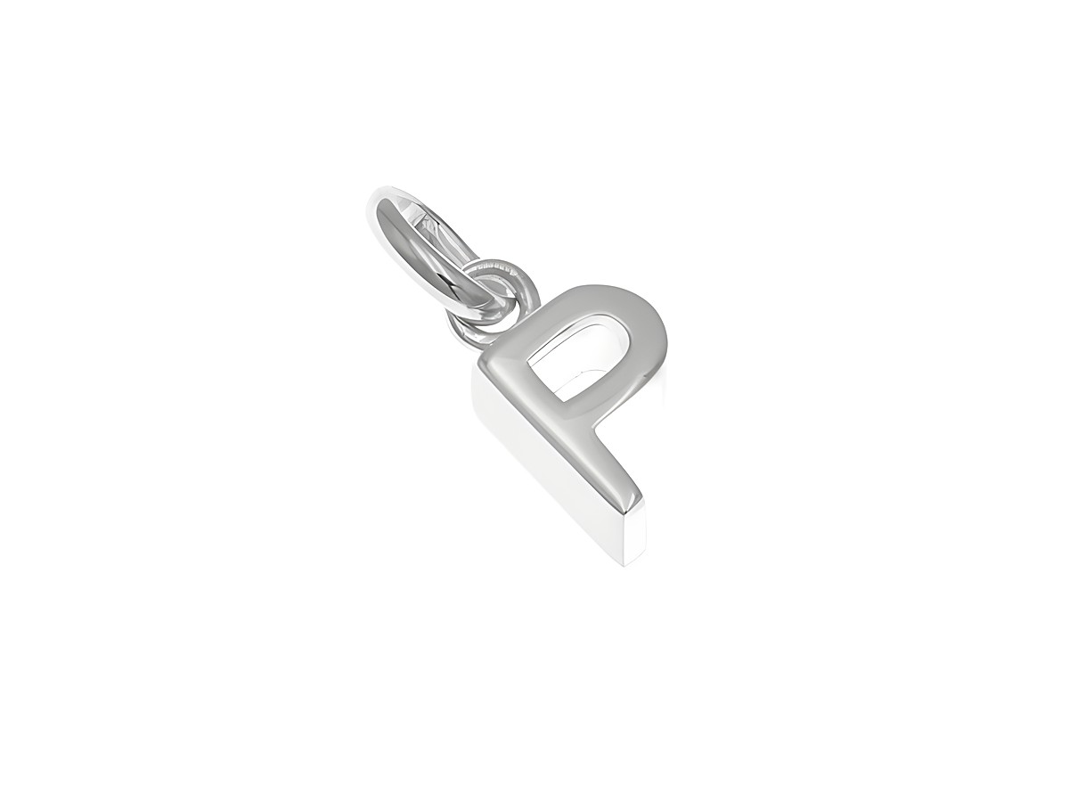 Anhänger aus poliertem Sterling Silber in Form des Buchstabens P, hergestellt von Juwelier Harnisch, ideal für persönliche Schmuckstücke oder Geschenke.